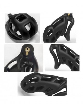BDSM-Įvairūs-Men's Resin Nylon Chastity Belt Set with 4 Cock