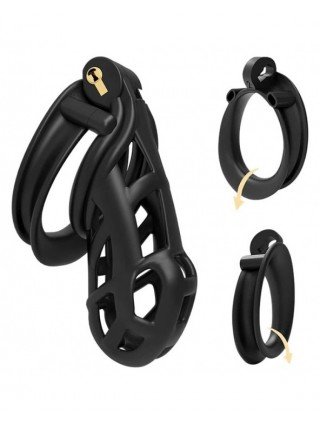 BDSM-Įvairūs-Men's Resin Nylon Chastity Belt Set with 4 Cock