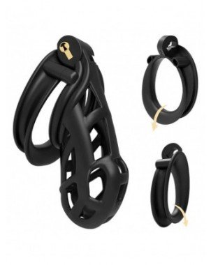 BDSM-Įvairūs-Men's Resin Nylon Chastity Belt Set with 4 Cock