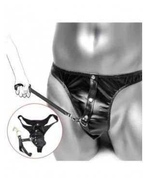 Seksuali apranga-Vyrams-Fetišas Vyrai Seksualios kelnaitės su pavadėliu PVC odos sekso