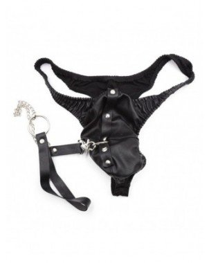 Seksuali apranga-Vyrams-Fetišas Vyrai Seksualios kelnaitės su pavadėliu PVC odos sekso
