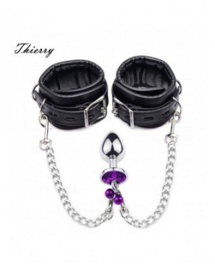 BDSM-Rinkiniai-Anal Plug to Wrist Bondage Kit Fetish Plug Handcuffs Suaugusiųjų žaidimai Bdsm