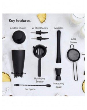 Kitchen-Drinkware-Black Stainless Steel Shaker Professional Bar