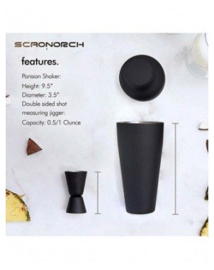 Kitchen-Drinkware-Black Stainless Steel Shaker Professional Bar