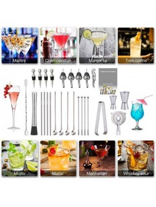 Kitchen-Drinkware-30 Piece Cocktail Shaker Set with Rotating