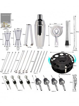 Kitchen-Drinkware-30 Piece Cocktail Shaker Set with Rotating