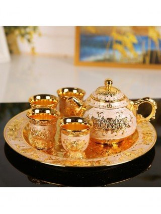 Kitchen-Drinkware-Creative delicate rose carving tea set set