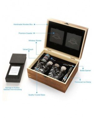 Kitchen-Drinkware-Whiskey Stones & Glasses Set, Granite Ice