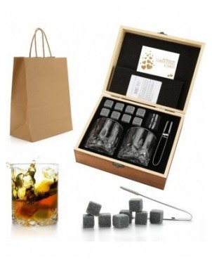 Kitchen-Drinkware-Whiskey Stones & Glasses Set, Granite Ice