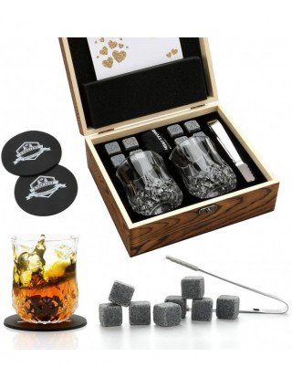 Kitchen-Drinkware-Whiskey Stones & Glasses Set, Granite Ice