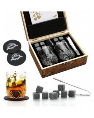 Kitchen-Drinkware-Whiskey Stones & Glasses Set, Granite Ice
