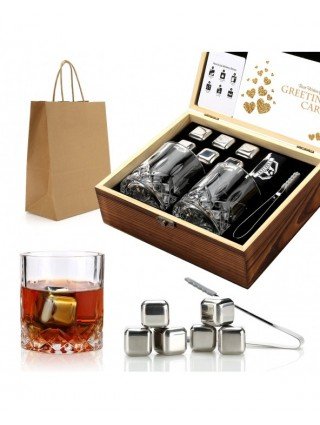Kitchen-Drinkware-Whiskey Stones & Glasses Set, Granite Ice