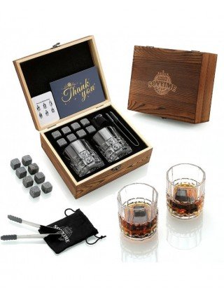 Kitchen-Drinkware-Whiskey Stones & Glasses Set, Granite Ice