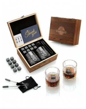 Kitchen-Drinkware-Whiskey Stones & Glasses Set, Granite Ice