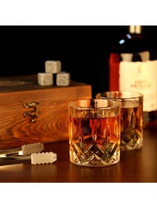 Kitchen-Drinkware-Whiskey Stones & Glasses Set, Granite Ice