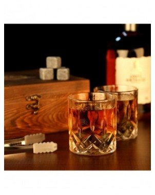 Kitchen-Drinkware-Whiskey Stones & Glasses Set, Granite Ice