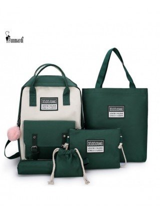 Women's Luggage & Bags-Clutches-5Pcs/Set Women Canvas Backpack