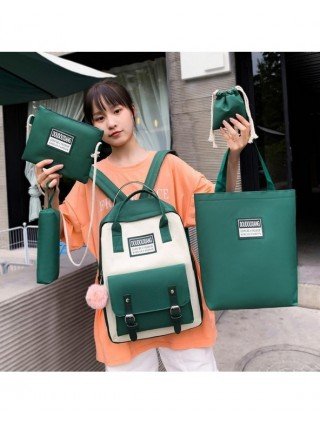 Women's Luggage & Bags-Clutches-5Pcs/Set Women Canvas Backpack