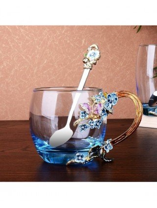 Virtuvė-Gėrimai-Emalio kavos gėlių arbatos puodelis Puodelis 3D Rose Butterfly stikliniai