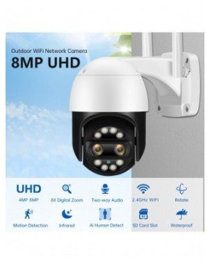 Saugumas ir apsauga-Saugos įranga-8MP PTZ WiFi kamera Dvigubas objektyvas Naktinis matymas
