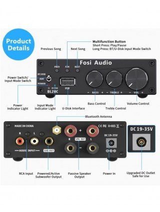 Namų garso ir vaizdo įrašai-Garso stiprintuvai-"Fosi Audio" 160W BL20C "Bluetooth" antenos