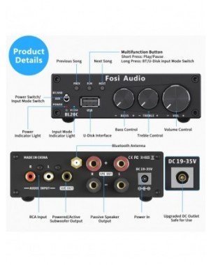 Namų garso ir vaizdo įrašai-Garso stiprintuvai-"Fosi Audio" 160W BL20C "Bluetooth" antenos