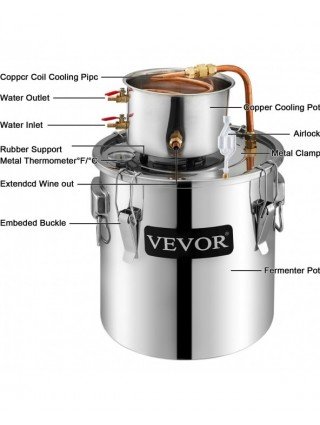VEVOR Alcohol Still 5 Gal 19L Water Alcohol Distiller Copper Tube With  Circulating Pump Home Brewing Kit Build-in Thermometer for DIY Whisky Wine