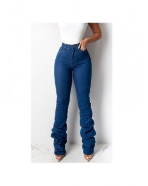 Bottoms-Jeans-High Waist Black Stacked Jeans Women Pants