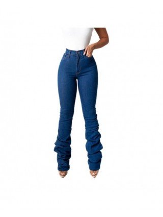 Bottoms-Jeans-High Waist Black Stacked Jeans Women Pants