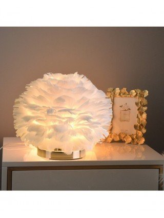 Indoor Lighting-Night Lights-Modern Feather Table Lamp Bedroom