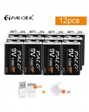 Priedai ir dalys-Baterijos-PALO 9V įkraunama baterija 1200mAh 6F22 Micro USB 9v ličio jonų