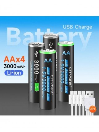 Priedai ir dalys-Baterijos-100% talpos 1,5 V AA ličio jonų baterija 3000 mWh USB AA įkraunama