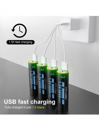 Priedai ir dalys-Baterijos-100% talpos 1,5 V AA ličio jonų baterija 3000 mWh USB AA įkraunama