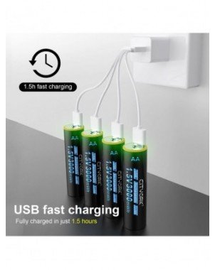 Priedai ir dalys-Baterijos-100% talpos 1,5 V AA ličio jonų baterija 3000 mWh USB AA įkraunama