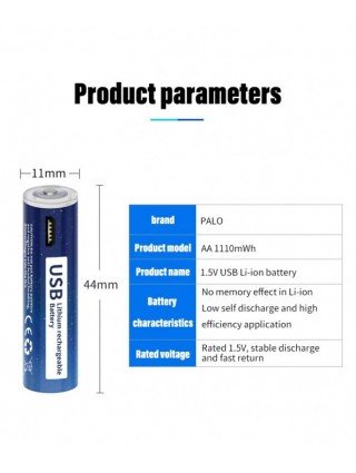 Priedai ir dalys-Baterijos-1.5V AAA 1110mWh USB įkraunama ličio jonų AAA baterija 1.5V ličio