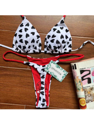 Swimwear-Cover-Ups-QINJOYER Swimwear Women Cute Heart Print