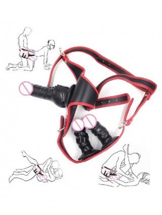 Vibratoriai, dildos-Starp-on-Dirželis ant Dildo Triple Dong Elastiniai diržai Diržo kelnaitės