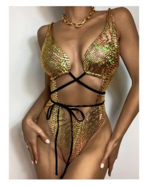 Swimwear-Cover-Ups-Glitter Sexy Thong One Piece Swimsuit Women