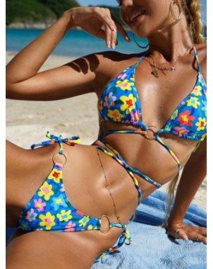 Maudymosi kostiumėliai-Bikinio rinkiniai-In-X gėlių spausdinimo Bikinis maudymosi kostiumėlis