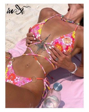Maudymosi kostiumėliai-Bikinio rinkiniai-In-X gėlių spausdinimo Bikinis maudymosi kostiumėlis