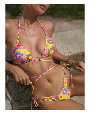 Maudymosi kostiumėliai-Bikinio rinkiniai-In-X gėlių spausdinimo Bikinis maudymosi kostiumėlis