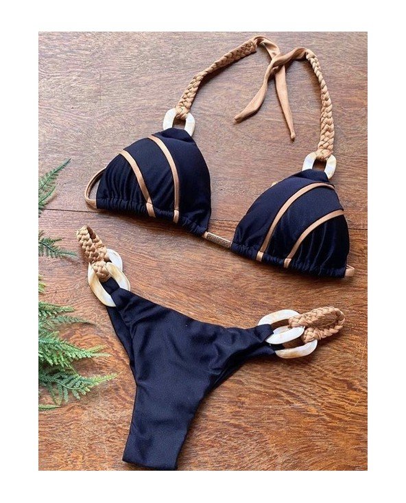 Swimwear-Cover-Ups-Black Bandeau Bikini Set Swimwear Women Push