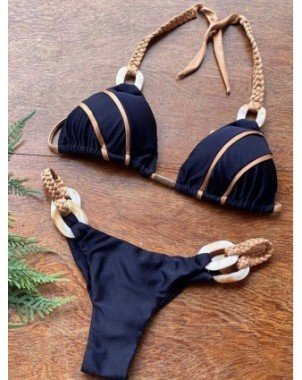 Swimwear-Cover-Ups-Black Bandeau Bikini Set Swimwear Women Push