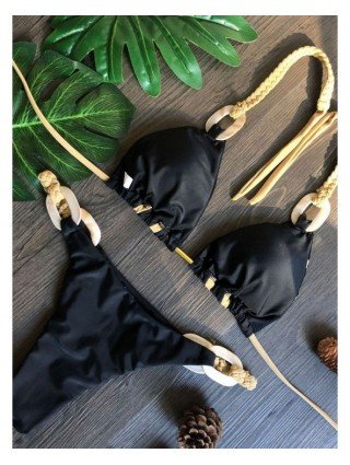 Swimwear-Cover-Ups-Black Bandeau Bikini Set Swimwear Women Push