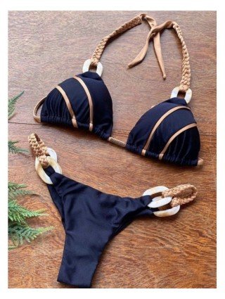 Swimwear-Cover-Ups-Black Bandeau Bikini Set Swimwear Women Push