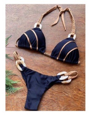 Swimwear-Cover-Ups-Black Bandeau Bikini Set Swimwear Women Push