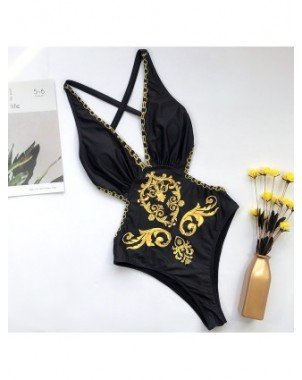 Swimwear-Cover-Ups-Gold Print floral Girl Swimsuit Sexy Bikinis