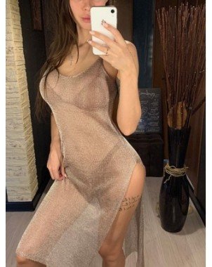 Women's Fashion-Dresses-Sexy Sheer Net Mesh Knitted Glitter