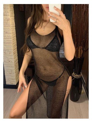 Women's Fashion-Dresses-Sexy Sheer Net Mesh Knitted Glitter