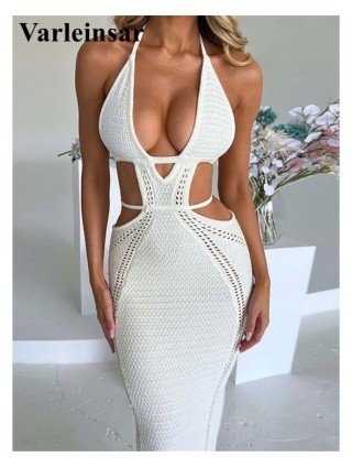 Women's Fashion-Dresses-Sexy V Neck Halter Cut Out Crochet